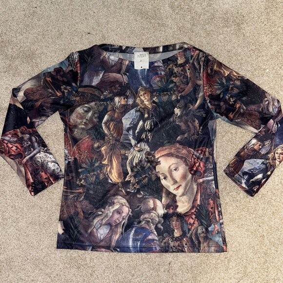 vtg 90s La Senza Renaissance Art Print Blouse Rare Mesh Top Womens Size Medium - Picture 4 of 7
